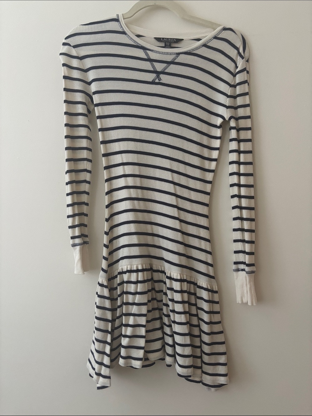 Lauren Ralph Lauren Cream & Navy Striped Long-Sleeve Drop-Waist Dress